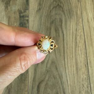 14K Opal, Diamond & Sapphire Ring